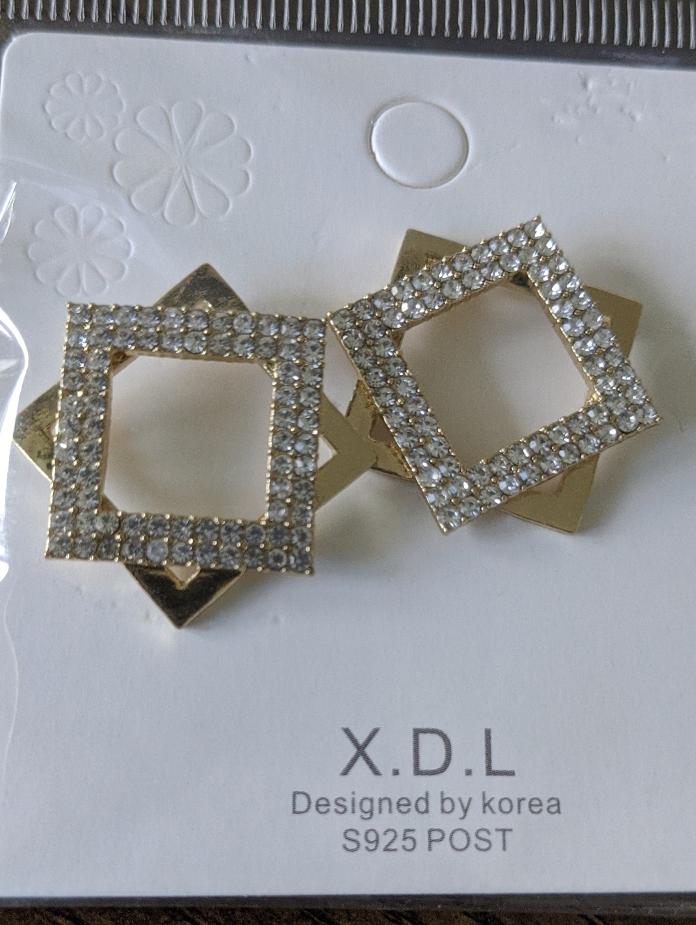 Sterling Silver Post Backs X.D.L Gold-Tone Square Crystal Openwork Stud Earrings
